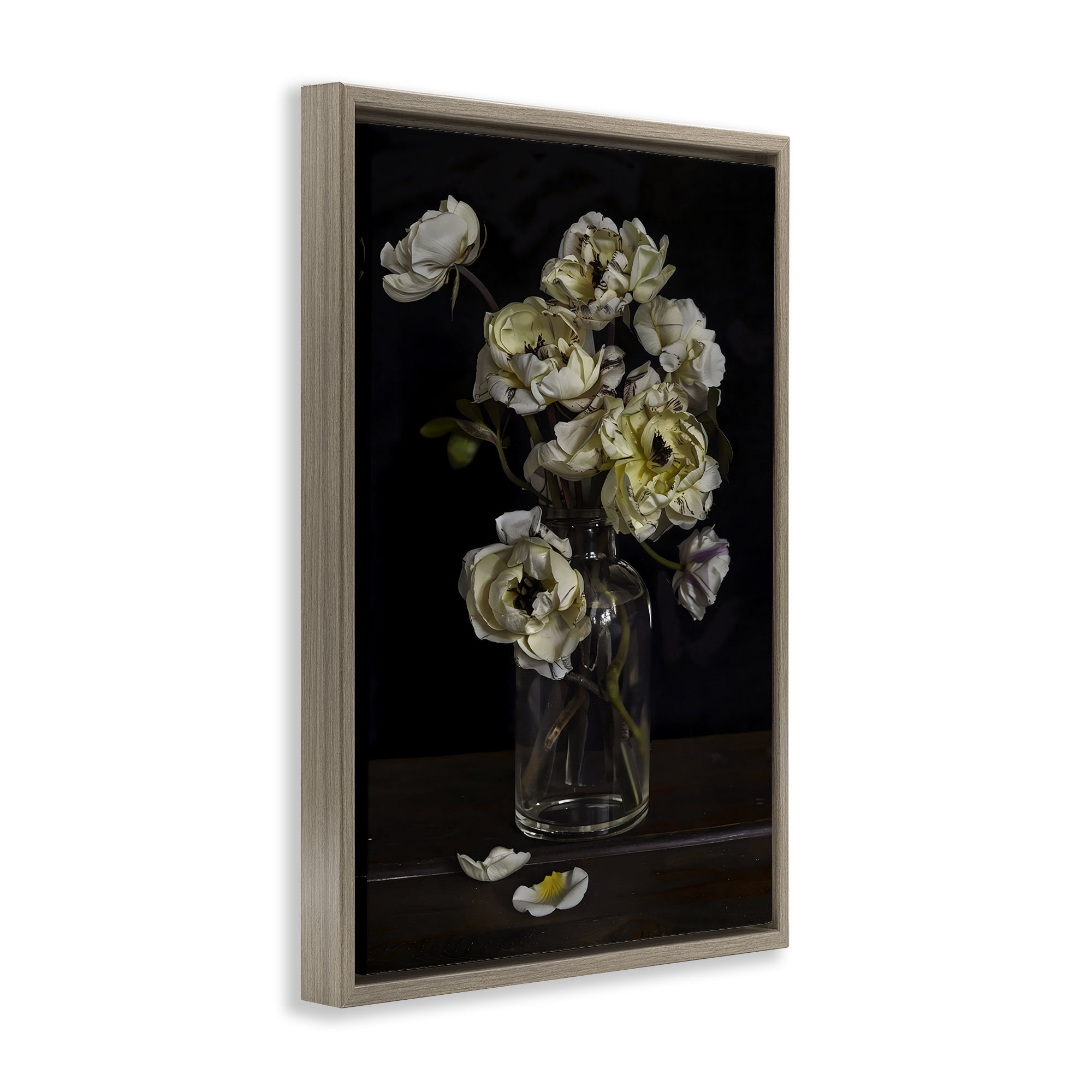 Stupell Industries Elegant Arrangement of Cream Blossoms Brown Framed Floater Canvas Wall Art, design by Creative Studio