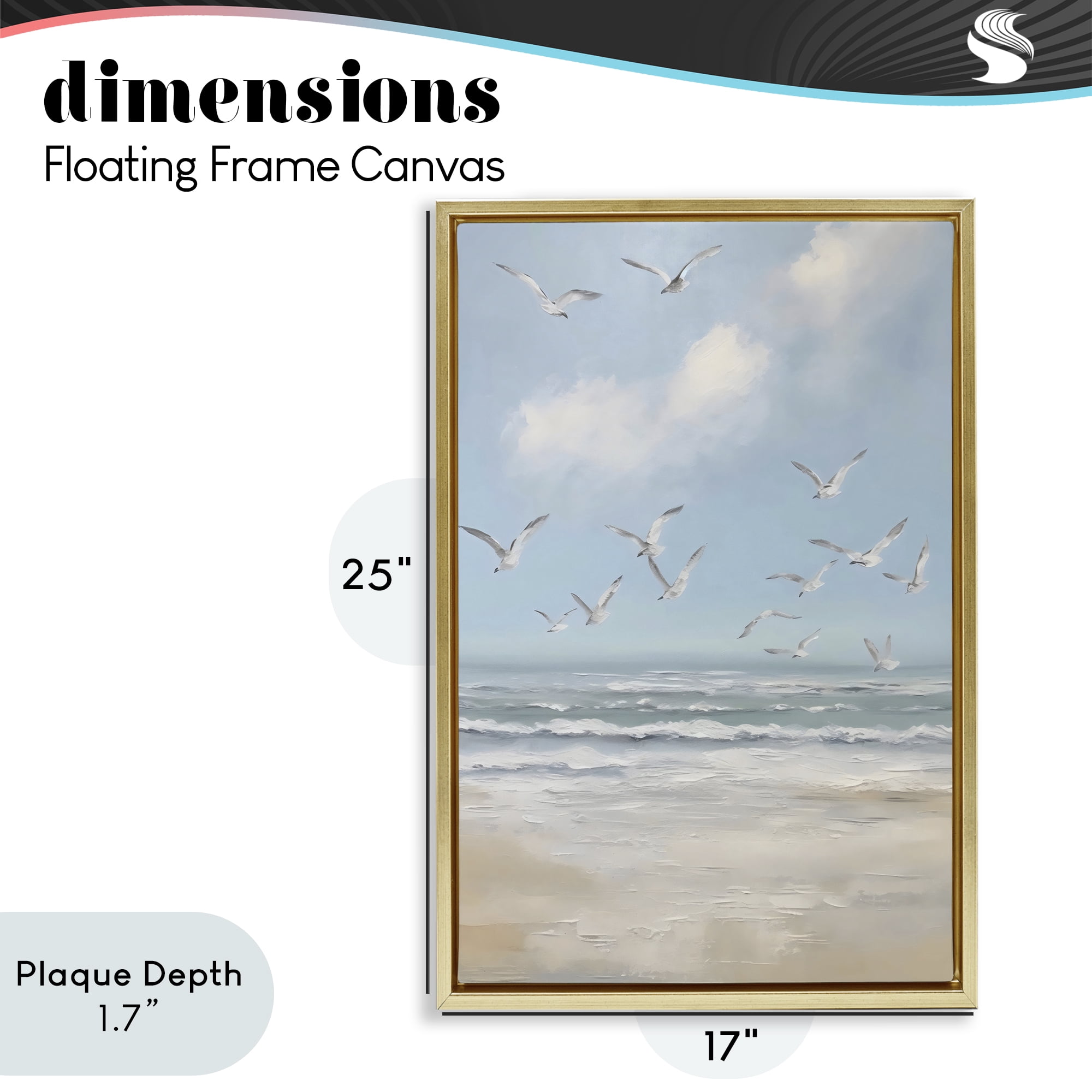 Stupell Industries Ocean Flight Seagulls Gold Framed Floater Canvas Wall Art, design by Creative Studio