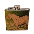 thumbnail image 2 of KuzmarK 6 oz. Leather Flask Set in Rose Wood Presentation Box -  Leopard Appaloosa Horse with Daisies Art by Denise Every, 2 of 2