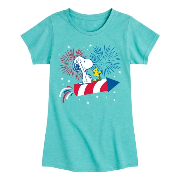 Peanuts - Snoopy And Woodstock Fireworks - Toddler & Youth Girls Short Sleeve Graphic T-Shirt