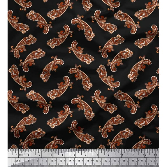 Soimoi Black Cotton Duck Fabric Artistic Paisley Print Fabric by the Yard 42 Inch Wide