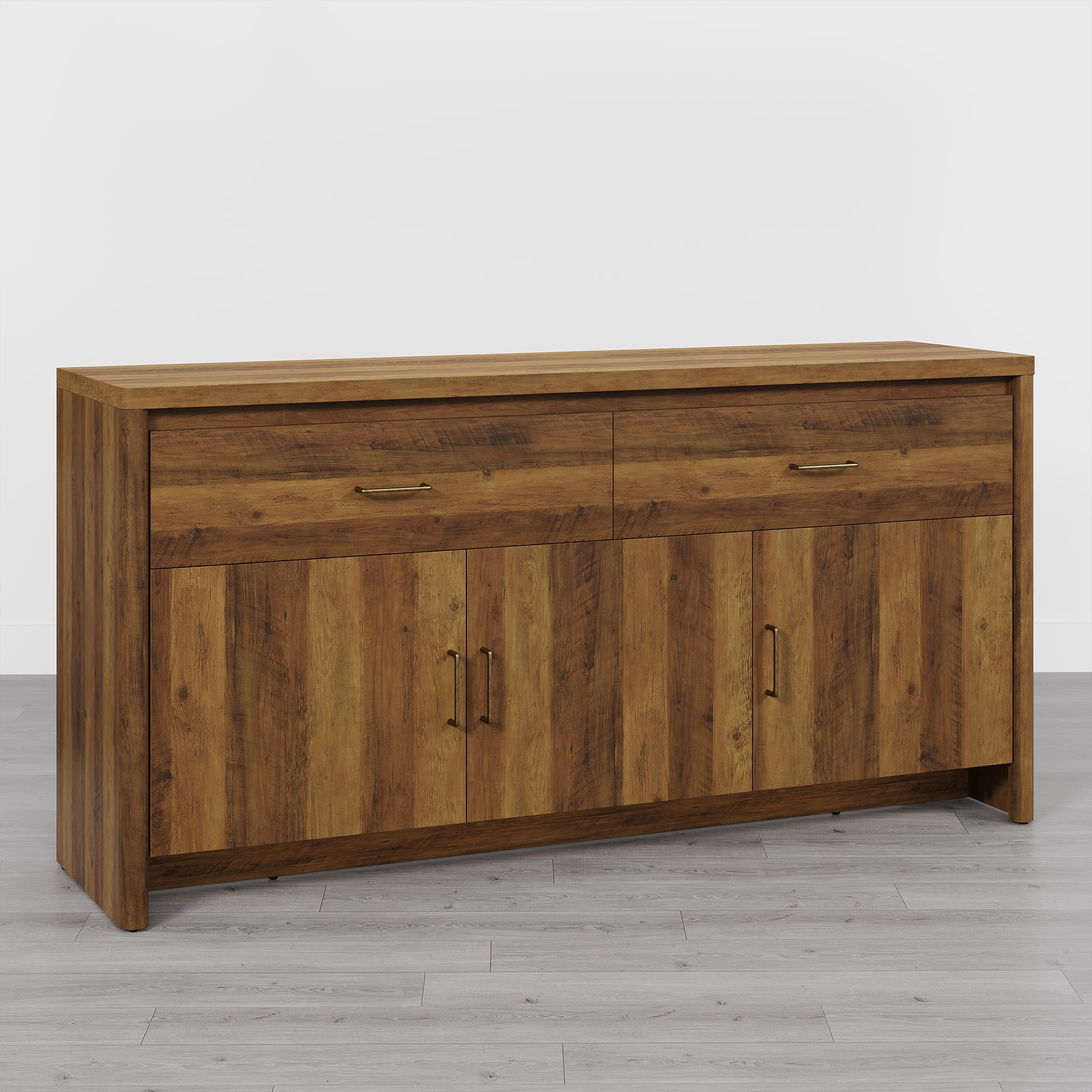 Spruce & Spring 59" Curved Sideboard Buffet Cabinet with Storage, Modern 3-Door 2-Drawer Credenza for Dining Room Living Room Entryway, Oak