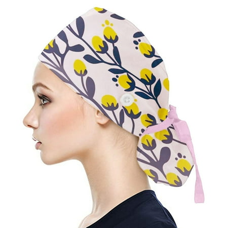 

Fashion Hats For Women Scrub Cap With Buttons Print Bouffant Hat For Womens and Mens Caps for Women G One Size
