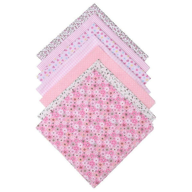 7pcs Handmade DIY Cotton Cloth Light Pink Floral Patchwork Fabrics Materials for Sewing Scrapbooking Quilting (50x50cm)