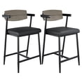 thumbnail image 1 of Juego de 2 Bancos para Barra con Respaldo de Madera - Asiento Tapizado en Cuero Sintético Gris, Estructura de Metal Reforzada y Reposapiés Ergonómico - Altura de Mostrador 66 cm, 1 of 8