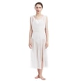 thumbnail image 5 of IDOPIP Women Lyrical Modern Contemporary Dance Costume Leotard V-Neck Backless Split Tulle Skirt Flowy Overlay Dress M White, 5 of 7