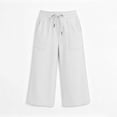 thumbnail image 6 of Ixbnca Boys Girls Capri Pants Casual Drawstring High Rise Pants Loose Straight Solid Color Pockets Cropped Pants, 6 of 7