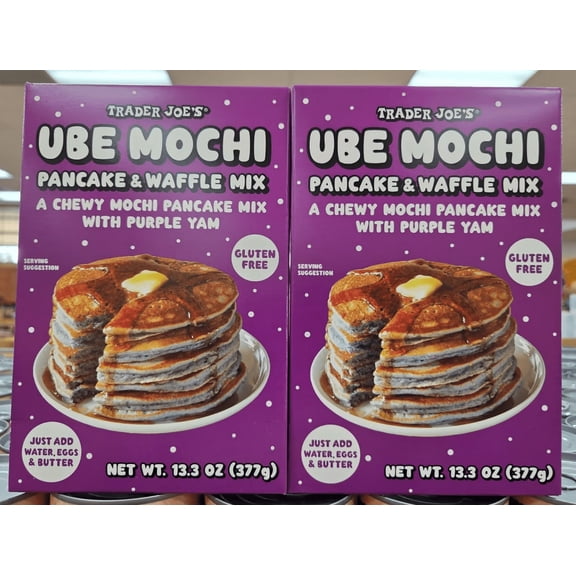 Trader Joe's UBE Mochi Pancake & Waffle Mix Gluten Free 13.3oz 377g (2 Boxes)