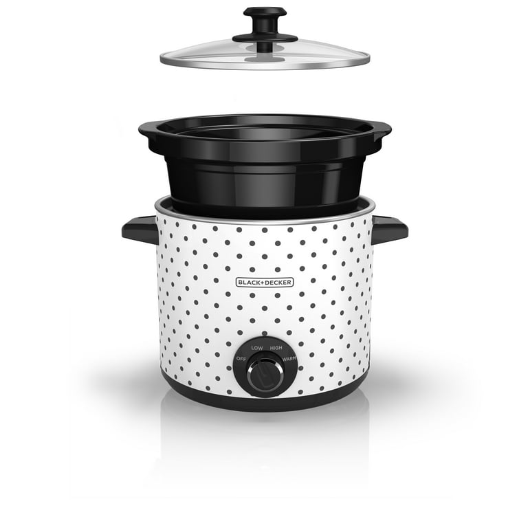 BLACK DECKER 4 Quart Slow Cooker White Black Polka Dot SC1004D