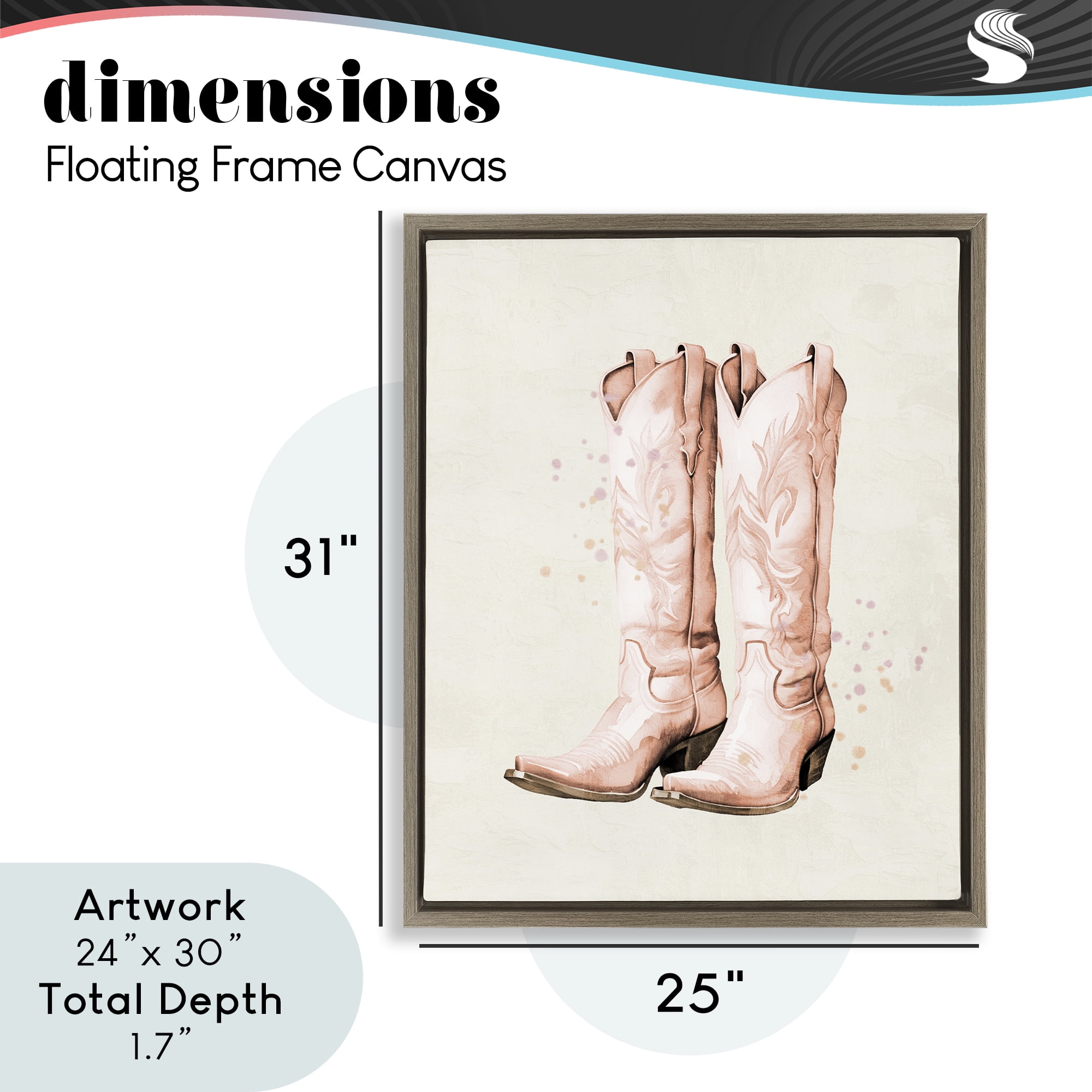 Howdy Cowgirl Pastel Boots Brown Framed Floater Canvas Wall Art, design by Kim Allen