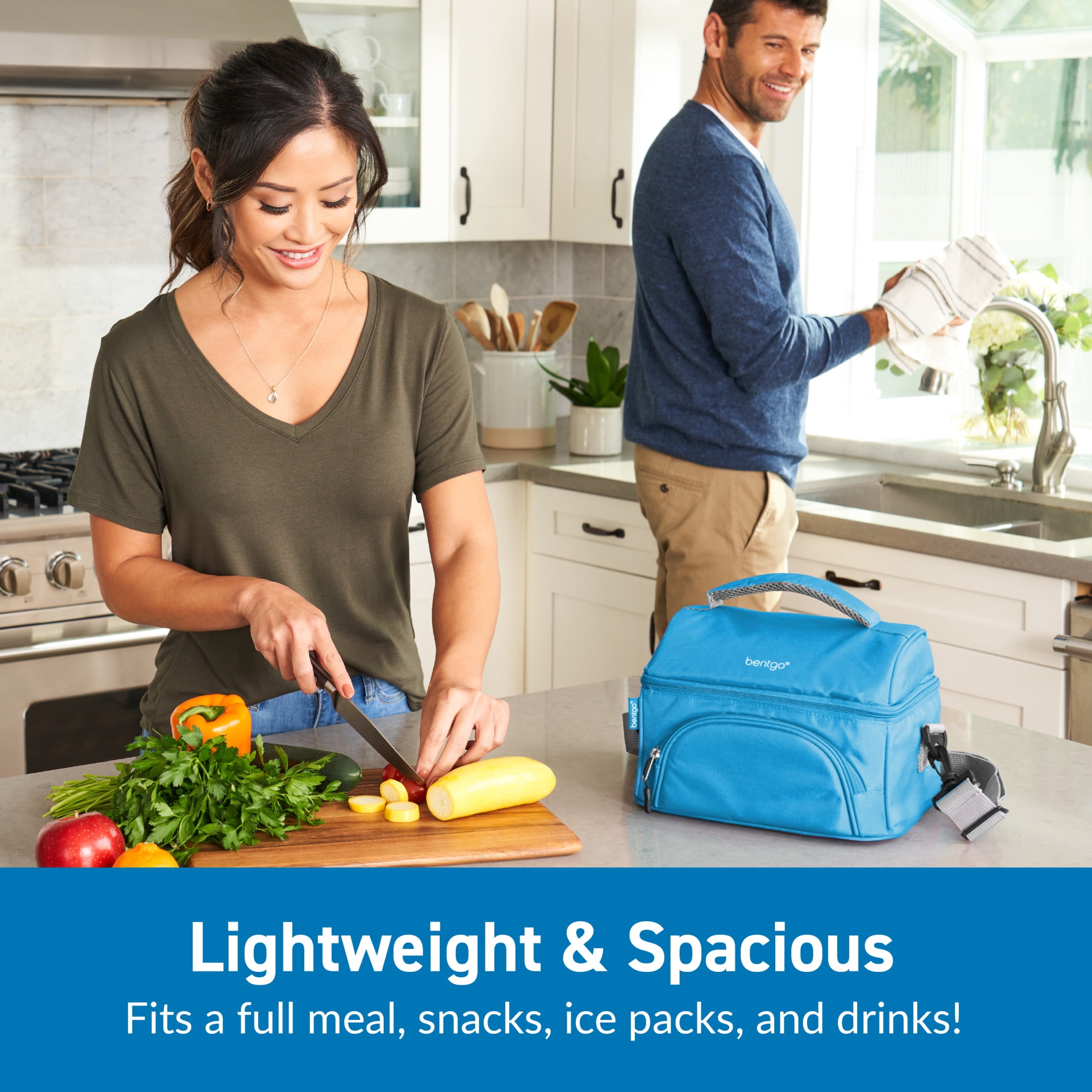 Bentgo Deluxe Lunch Bag - Durable and Insulated Lunch Tote with Zippered Outer Pocket, Internal Mesh Pocket, Padded & Adjustable Straps, & 2-Way Zippers - Fits Most Bentgo Lunch Boxes (Blue)