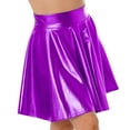 thumbnail image 4 of YONGHS Women Glossy Shiny Metallic High Waist Flare Skirt Ruffle A-line Skirts Clubwear Dancewear Purple XL, 4 of 5