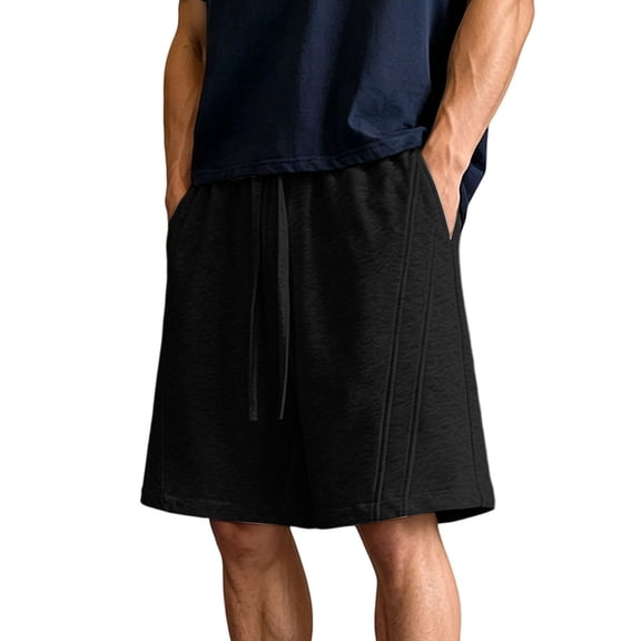 Pafei Tyugd Plus Size Shorts for Men Pull On Soft Comfy Cotton Shorts with Pockets Loose Fit Casual Drawstring Wide Leg Summer Shorts 2026 Black M