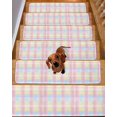 thumbnail image 2 of Colorful Plaid Stair Treads for Wooden Steps Indoor Runner Rug Carpet, Modern Pink Blue Yellow Stripes Checked 15 Pieces Peel and Stick Staircase Step Treads Covers Washable Throw Door Mats, 30"x8", 2 of 6