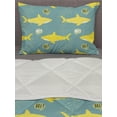 thumbnail image 3 of Shark Comforter & Sham Bedding Set, Silhouettes Saying Hi Fish Friendly Representation Nautical, 3 pcs Duvet Set Microfiber Filling Quilt, 5 Sizes, Sea Green Yellow, by Ambesonne, 3 of 4
