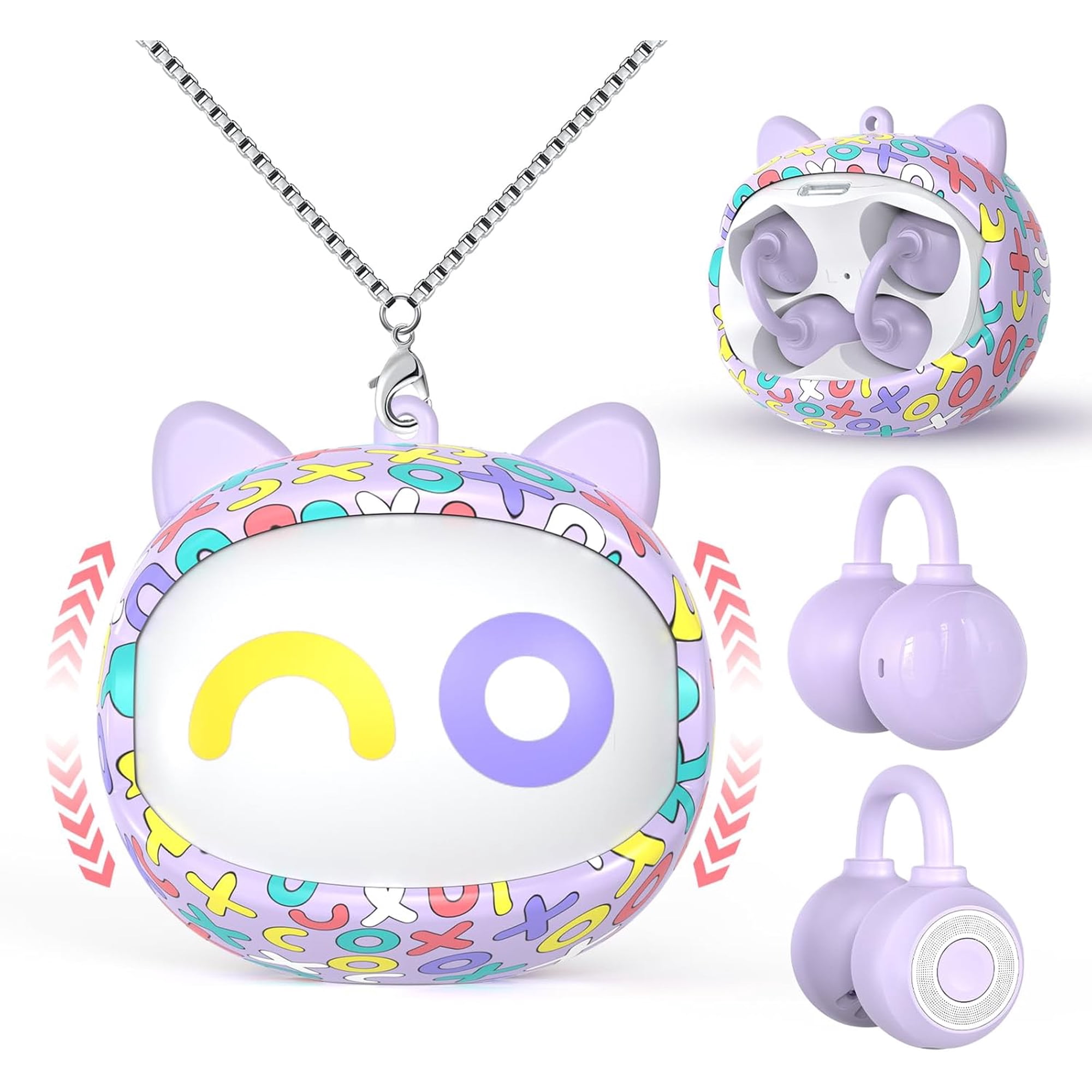 Kids Cat Ear Clip On Earbuds, Open Ear Earbuds with Rotatable Case - 85dB Safe Volume, 30H Playtime, Built-in Mic, Wireless Bluetooth Headphones for School Travel, Gift for Girls Boys