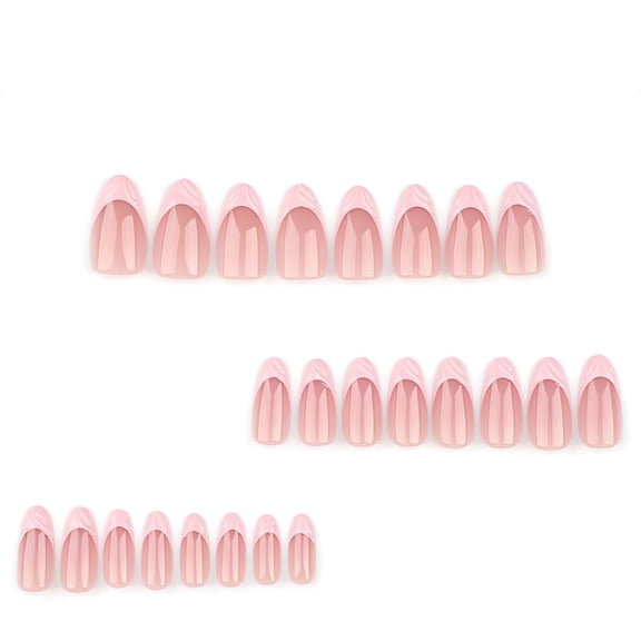 ACDANC Nude Pink Press on Nails Short Almond - 3D Lines French Fake Nails Press Ons Nail Art Tips Glue on Nails Stick on Nails Full Cover Artificial Acrylic False Nails with Design for Women
