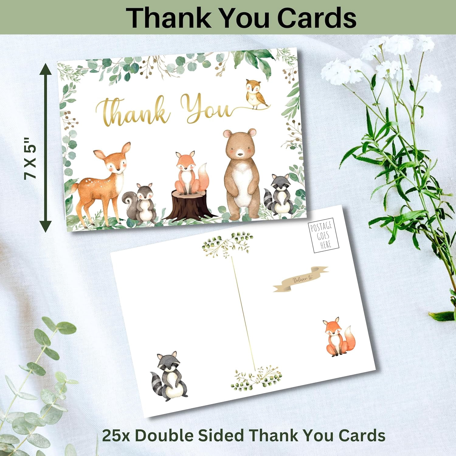 53 Pc Woodland Baby Shower Invitations for Boy or Girl – With Envelopes, Thank You Cards, Book Request, Diaper Raffle Box & Game Cards – Gender Neutral Baby Shower Party Set for 25 Guests