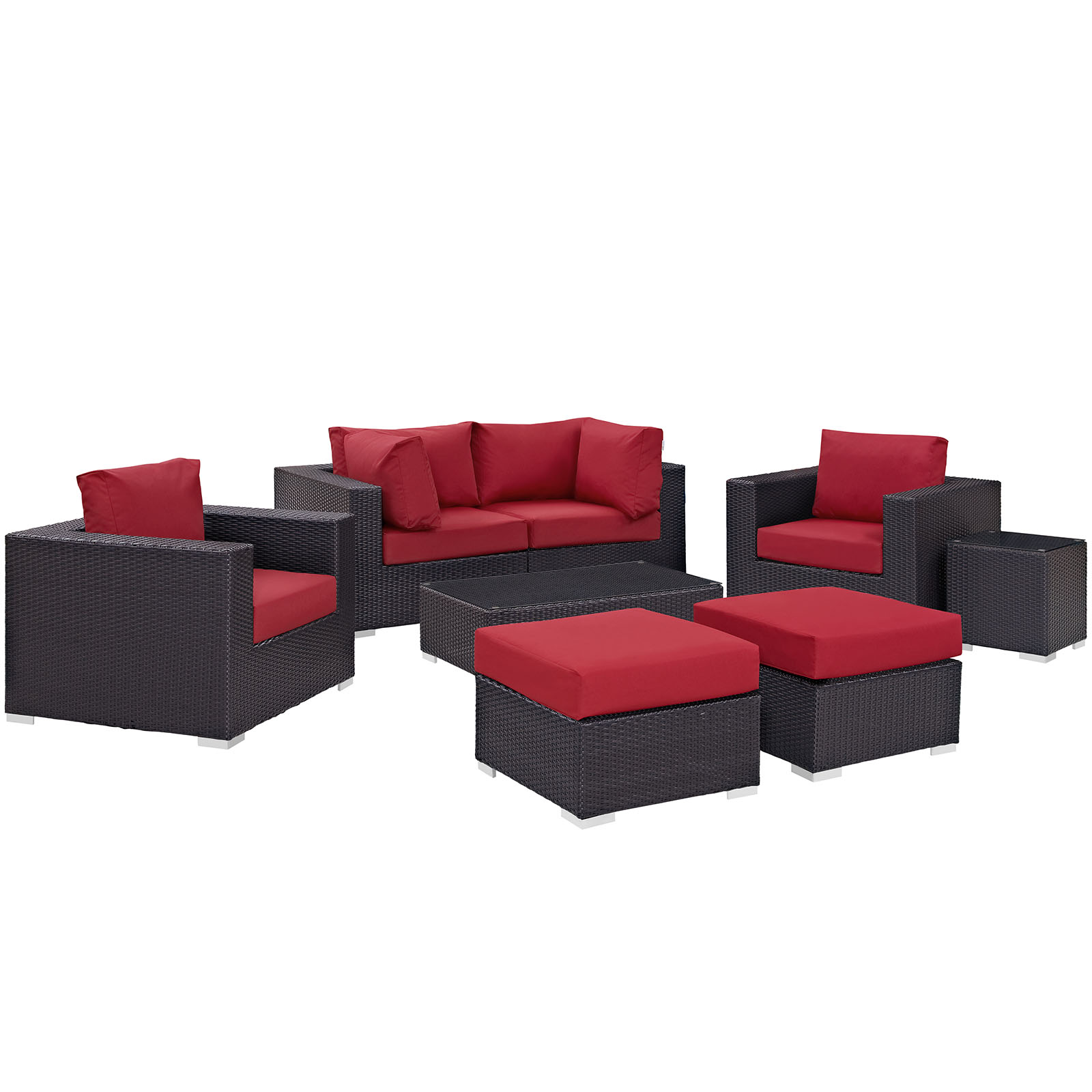 Modway Convene 8 Piece Outdoor Patio Sectional Set in Espresso Red - image 3 of 11