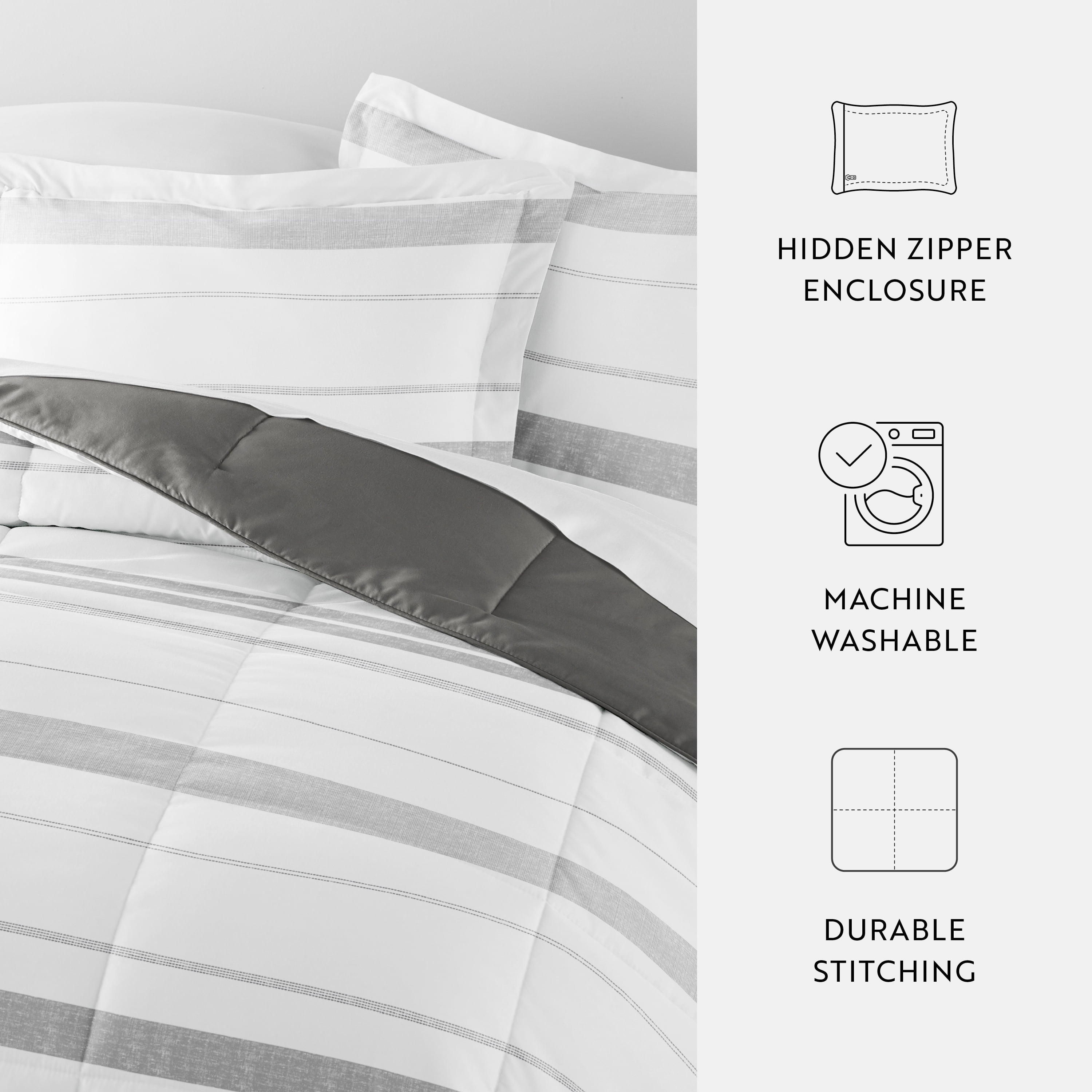 All Season Ultra Soft Comforter Set Lightweight Bedding in Stitched Stripe for Twin/Twin XL Size by Comfort Canopy