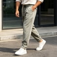 thumbnail image 6 of Atkumj Athletic Pants for Men with Pockets Fashion Crinkle Texture Drawstring Casual Pants Elastic Waistband Solid Color Straight Fit Trousers for Men S, 6 of 6
