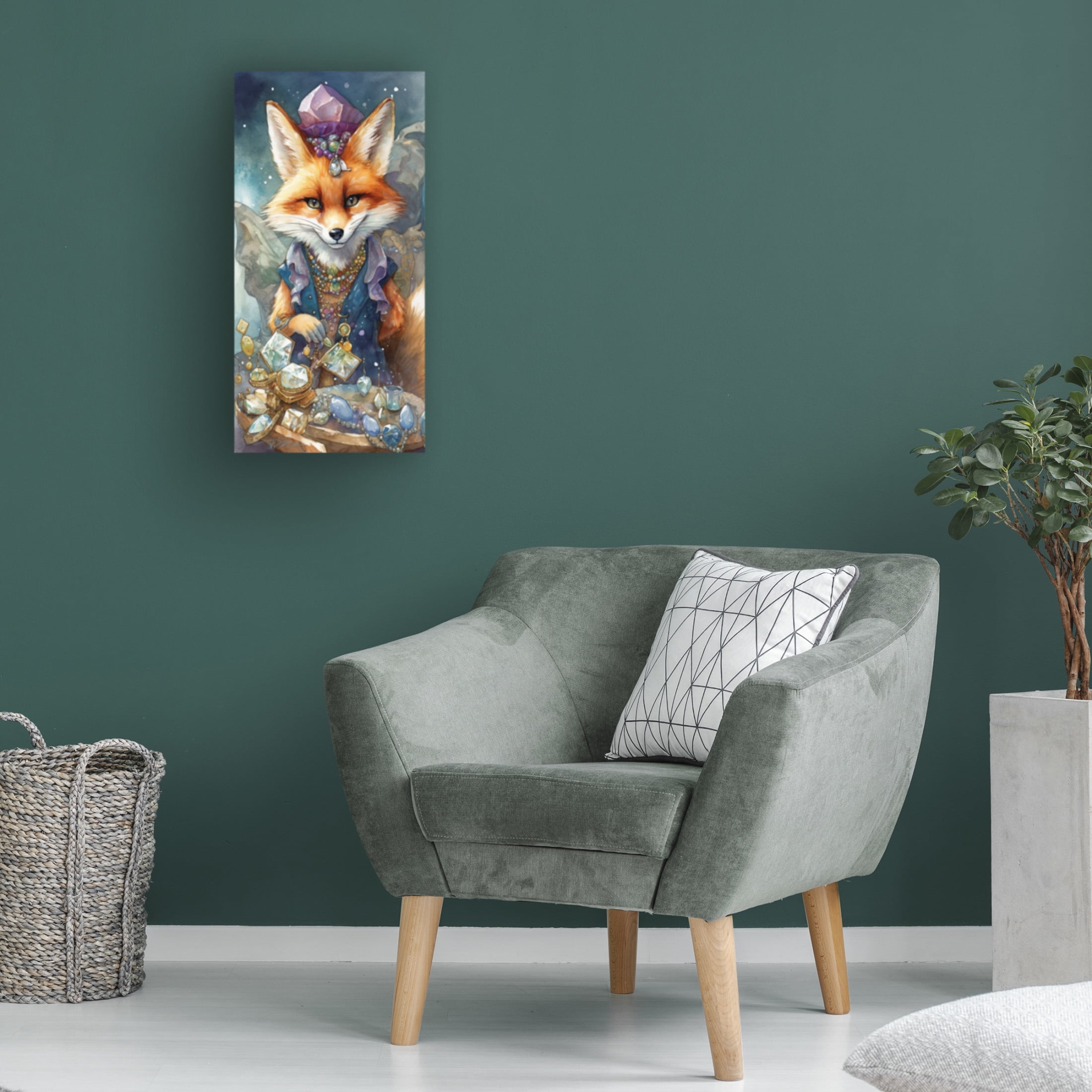 Canvas Wall Art - Momart 'Treasure Keepers Fox 1' Wall Art for Living Room, Bedroom, or Office Décor by Trademark Fine Art - 24 x 47 Inches