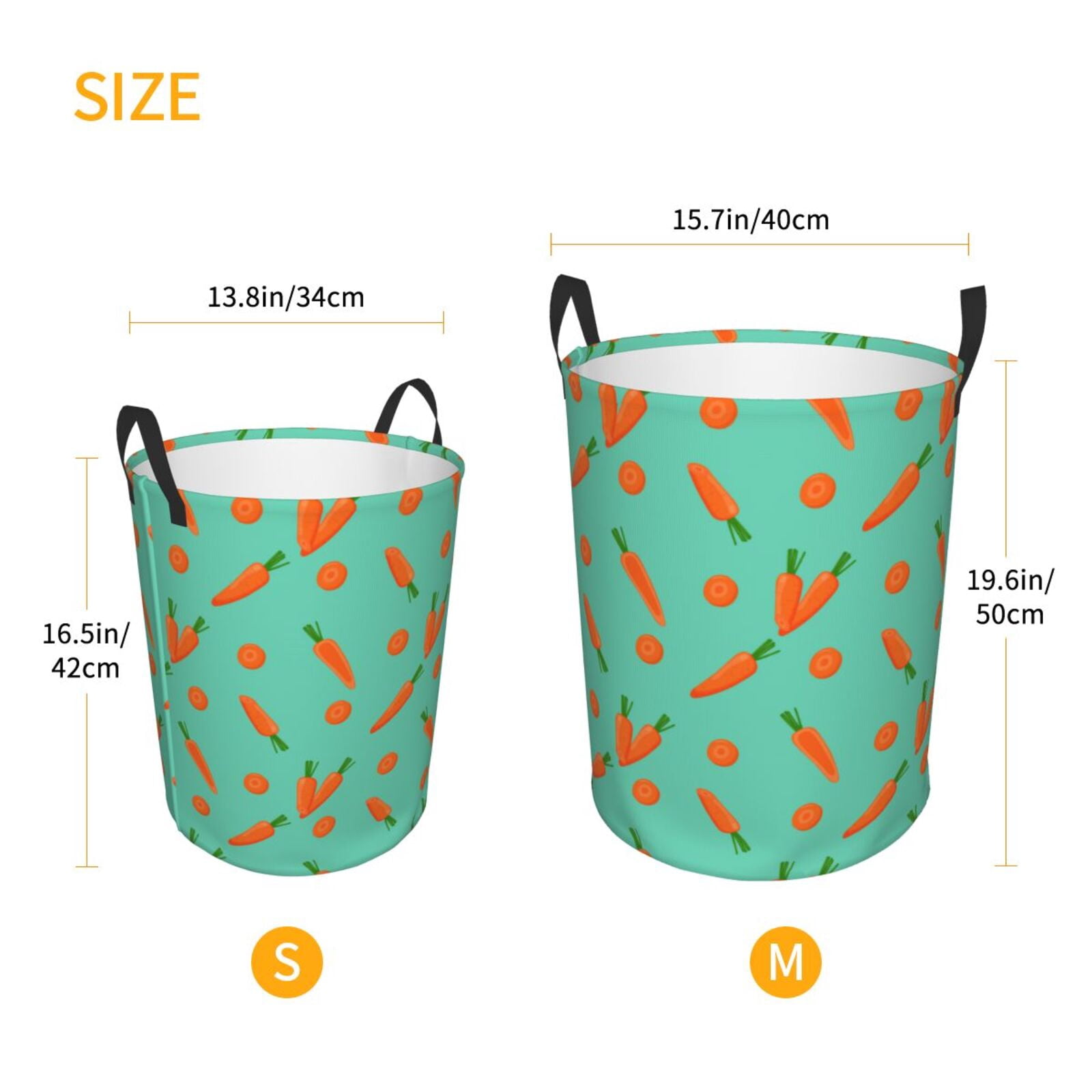Large Laundry Basket with Handles - Carrot Pattern cyan Kids Baby Dirty Clothes Laundry Hamper for Bedroom Aesthetic