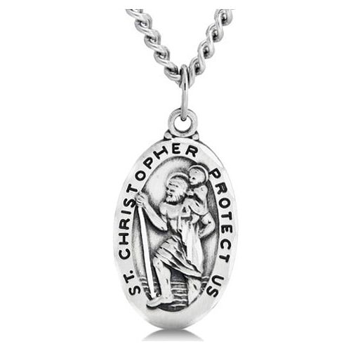 Oval St. Christopher Medal Sterling Silver Pendant Necklace, 24" Chain - image 2 of 7