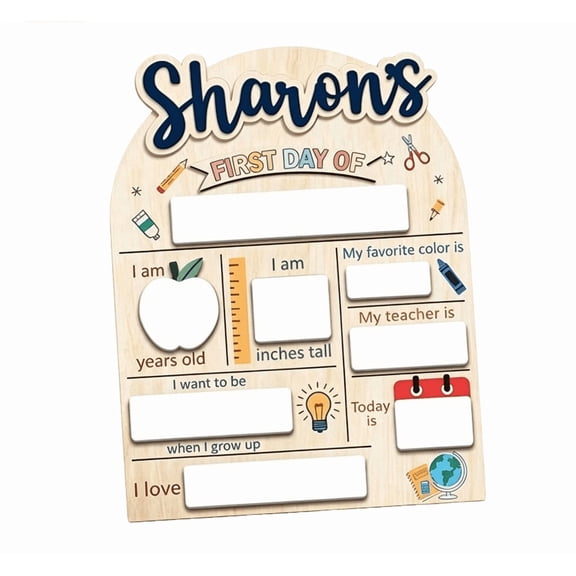Reusable Double-Sided Chalkboard Sign for First and Last Day of School, All About Me Photo Prop with Name Age Teacher Favorite Color Supplies