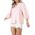 thumbnail image 4 of Button Down Striped Shirt Dressy Casual Blouse for Women Ruffled Sleeve Summer Babydoll Tops S Pink, 4 of 6
