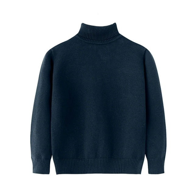 Lenpel Chandails pour Garçons et Filles, Tout-Petits, Décontracté, Manches Longues, Col Roulé, Chandail Chaud à Enfiler, Hauts, Vêtements d'Automne et d'Hiver pour Enfants (Marine, 3-4 Ans)