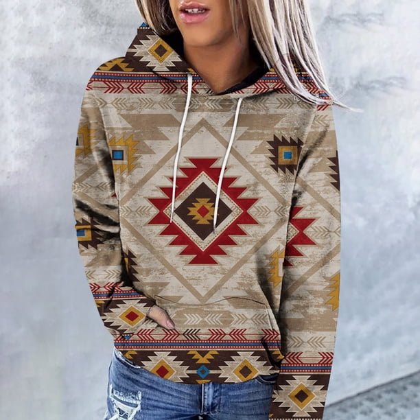 ICHUANYI Liquidación Mujer Moda Casual Color Contraste Estilo étnico Impresión Manga larga Tops Sudaderas con capucha ICHUANYI WER2023082200253