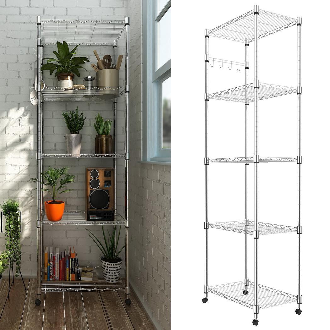 5 Shelf Wire Shelving Racks With Casters Kitchen Steel Storage Rack