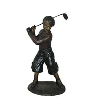 Young Boy Plays Golf Bronze Statue -  Size: 19"L x 21"W x 45"H.