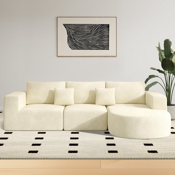 Hawsaiy 104" Modular Sectional Sofa with L-Shape Chaise,Cloud Sectional Modern Sleeper Couch with Deep Seat,Sponge Compression Sofas, No Assembly (Beige Corduroy Fabric)