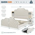 thumbnail image 3 of Queen Bed Frame with 2 Nighstands, Power Outlets and 4 Drawers, Upholstered Bed with Vanity Tables and Mirrors, Modern Velvet Tufted Platform Bed with Headboard & Footboard, White, 3 of 10