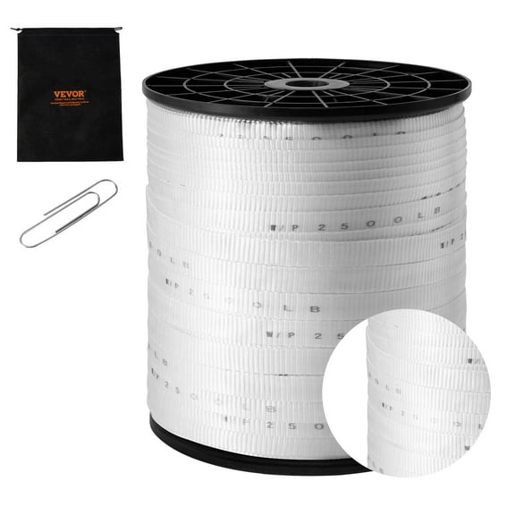 VEVOR Polyester Pull Tape, 3/4" x 1053' Mule Tape Flat Rope, 2500 lbf Tensile Capacity, Printed Webbing Cable Pulling Tape for Packaging, Gardening, Commercial Electrical, Conduit Work, White