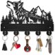 thumbnail image 1 of Perchero autoadhesivo de madera con diseño de lobo, montañas y bosque, de 30 x 20 cm, con ganchos negros, 5 ganchos de aleación., 1 of 9