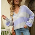 thumbnail image 6 of IROINNID Reduced Womens Sweater V-Neck Pullover Sweater Color Block Comfy Mid-Length Long Sleeve Autumn and Winter Knit Sweater, 6 of 7