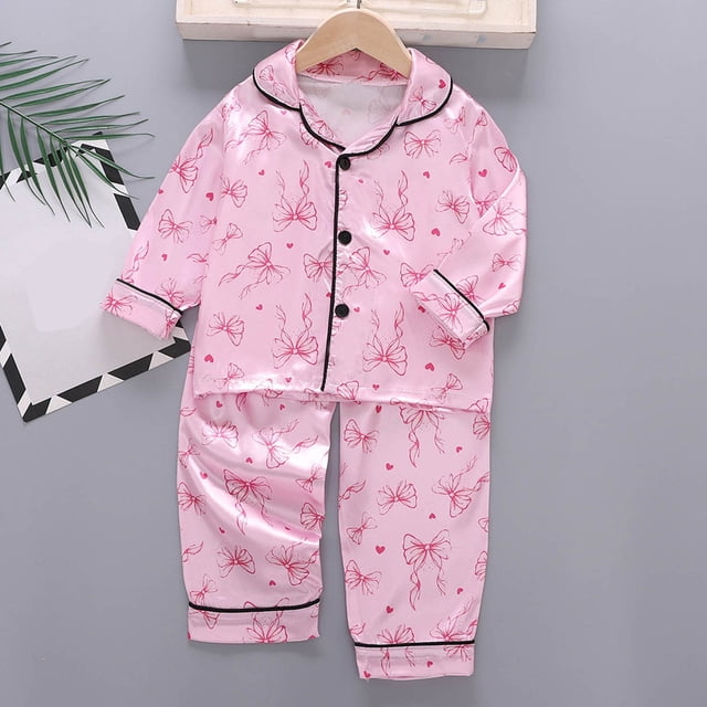 Ensemble de Pyjama de Noël pour Enfants Pyjamas en Satin Imprimé Enfants Filles Garçons Manches Longues Ensemble de Pyjama 2 Pcs Tenue de Noël Fille Enfants Pjs 130