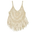 thumbnail image 4 of JIAYUE Womens Swimsuit Cover-Ups Deep V Neck Sleeveless Above Knee Sexy Pure Color Crochet Hollow Tassel Beach Spaghetti Strap Bathing Suit Cover Up Top, 4 of 4