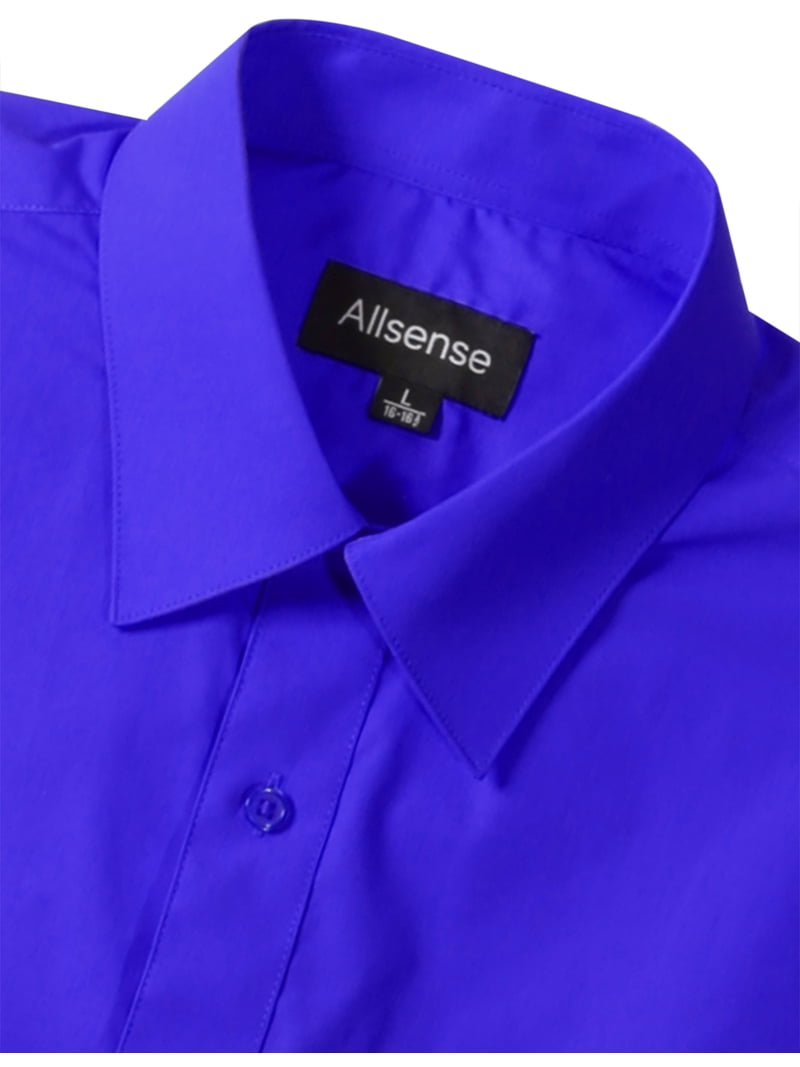 short sleeve royal blue dress shirt Hisdern Men's Royal Blue Short Sleeve Business Casual Shirt with Splicing XL