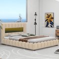 thumbnail image 2 of Queen Size Upholstered Platform Bed with LED Headboard and USB, Linen Fabric Upholstered Platform Bed Frame with Large Underneath Storage(Beige, Queen), 2 of 10