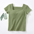 thumbnail image 2 of Lenpel Women's Going out Tops Fashion Summer Ribbed Short Sleeve Square Neck Slim T Shirts with Built in Bra Casual Basic Tees, 2 of 3