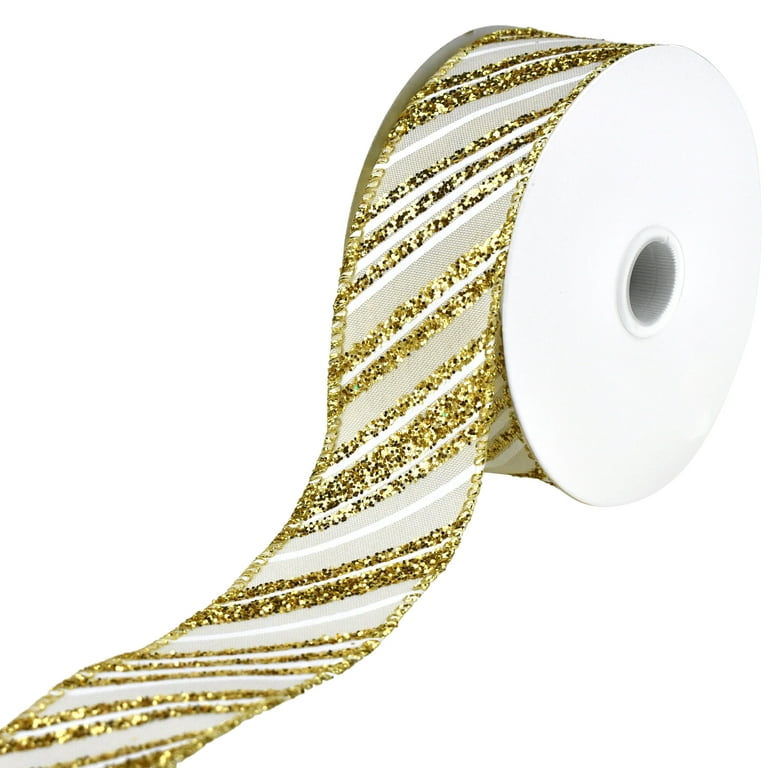 4 x 10 Yards White/Gold Florence Christmas Wide Gold Backed Wired Ribbon by Paper Mart