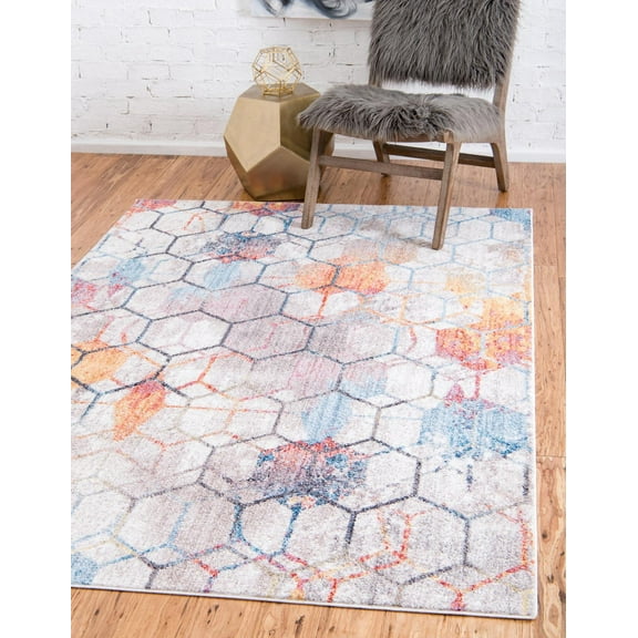 Unique Loom Honeycomb Rainbow Rug , 10' 0" x 13' 1" ,White