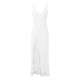 thumbnail image 4 of Vestido largo sexy sin mangas con cuello en V y volantes en el bajo para mujer - Vestido de cóctel con abertura alta en la espalda, corte ajustado, tejido elástico, tallas S-L, 4 of 5
