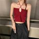 thumbnail image 1 of VISgogo Chaleco de color sólido a la moda para mujer Sexy Cross Hollow Exposed Navel Tie-up Halter Tops VISgogo moda, 1 of 3