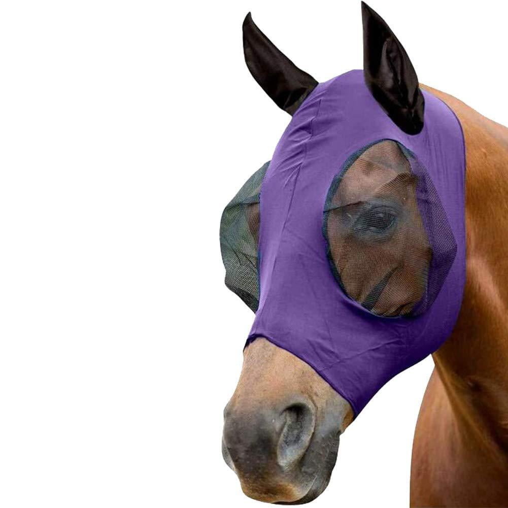 Horse Fly Mask w/Ears Hood Full Face Mesh Protection Anti-UV Mosquito Repel 