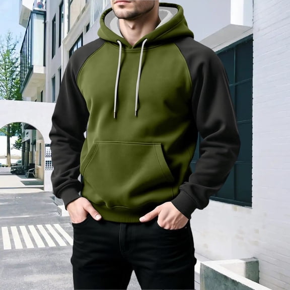 CONZONE Men's Hoodies Long Sleeve Pullover Hoodie for Men Patchwork Color Workout Hooded Sweatshirts With Pocket